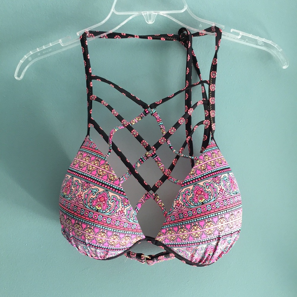 Shade & Shore Pink Multicolor Strappy Bikini Top